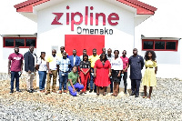 Samuel Addo and  Naa Adorkor Yawson in a group picture with the team from MTN and Zipline