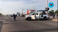 A police checkpoint at Okponglo during the three-week lockdown