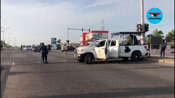 A police checkpoint at Okponglo during the three-week lockdown