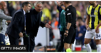 Fenerbahce manager Jose Mourinho was shown a red card by referee Clement Turpin