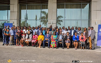 Dr Mathew Opoku Prempeh with some 50 journalists who were trained by Bloomberg Media