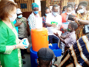 Pupils being taught how to wash their hands