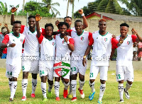 Karela FC squad celebrate a goal during a GPL game