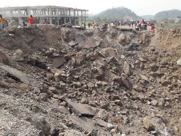 A crater was created in a major road following the explosion