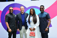 L-R: Majid Michel, Douglas Emhoff, Jackie Appiah, Adjetey Anang