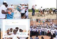 Some of the volunteers during the clean-up at Afia Beach in the Korle Klottey Municipality