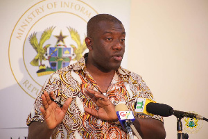 Kojo Oppong Nkrumah addressing some journalists