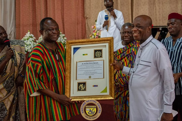 Dr Thomas Mensah was honored at Assemblies of God Church, Adenta