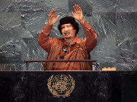 Muammar Gaddafi after his speech at the UNGA in 2009