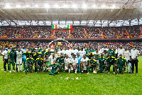 Group photo of the African and Senegal Legends after the game