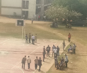 Some of the teachers gathered to register their frustrations