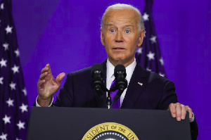 Joe Biden attends a press conference during NATO's 75th anniversary summit [REUTERS/Leah Millis]