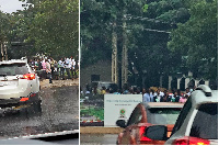 Some Ghanaians were captured standing in the rain at the US Embassy