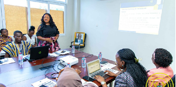 Madam Faustina Acheampong speaking to the delegation from Uganda's parliament