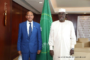 Israel's ambassador to Ethiopia, Aleleign Admasu (left) with AUC chair Moussa Faki Mahamat