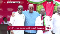 Former President Mahama in a pose with Mr Kofi Buah and Dr Clement Blay