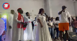 Ras Nene(far right) with Obaapa Christy and Brodda Sammy on stage