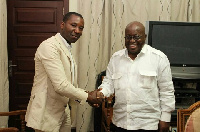 Group Chairman of Kenpong, Mr Kennedy Agyepong in a handshake with Akufo-Addo