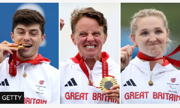 Finlay Graham, Emma Wiggs and Charlotte Henshaw celebrating their gold medals