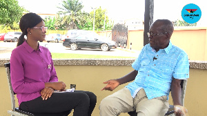 General Secretary of GFL, Abraham Koomson with BizTech host, Ernestina Serwaa Asante