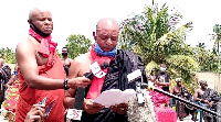 Togbui Fiti Amenya Adzongaga V speaking to the media in Aflao