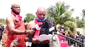 Togbui Fiti Amenya Adzongaga V speaking to the media in Aflao