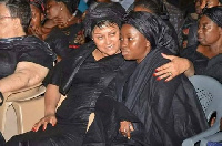 Late Major Mahama's mother and widow at his funeral