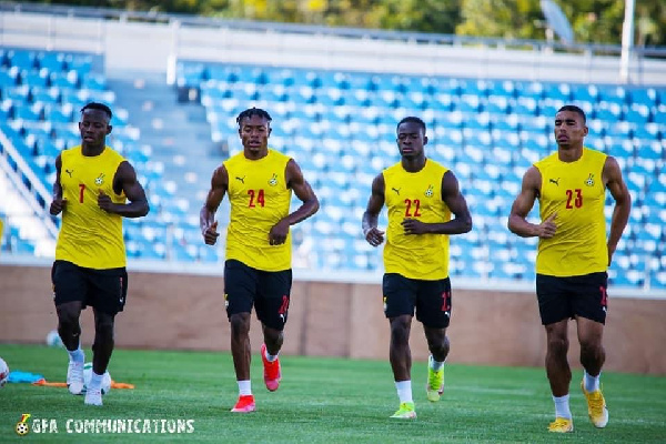 A photo of Black Stars players at training