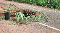 A screenshot of the damaged part of the road