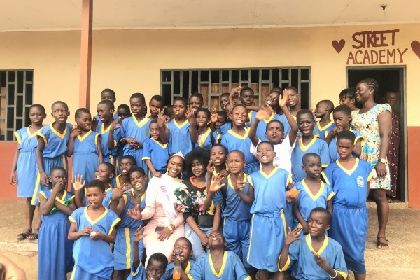 Ms Nhyira Asieduwaa, Miss Asia- Global Ghana donated food items to pupils of the Academy in Accra