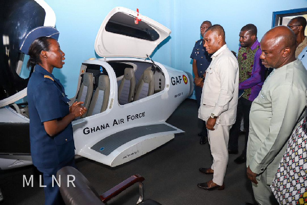 George Mireku Duker inspecting one of the aircrafts