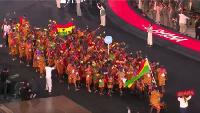 An aerial shot of Team Ghana's arrival at the opening ceremony