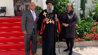 US Amb. to Ethiopia Geeta Pasi, Ethiopia's Orthodox patriarch, Abune Mathias and wife.