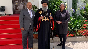 US Amb. to Ethiopia Geeta Pasi, Ethiopia's Orthodox patriarch, Abune Mathias and wife.