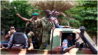 Soldiers drive through the streets of Bamako, Mali on August 19