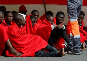 Migrants Rescued In The Atlantic Ocean Disembark From A Spanish Coast 