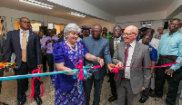 US Ambassador to Ghana, Stephanie Sullivan cutting the sod to commission the Women's Cancer Centre