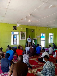 Mr Edem Afeeva, NCCE Director, Ayawaso West speaking at the Mosque