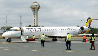 A Ugandan Airlines plane on the tarmac