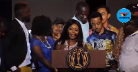 Afia Schwarzenegger celebrates her win with families and friends