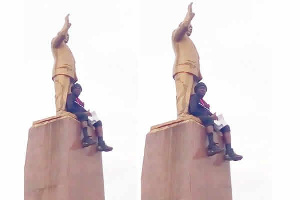 Dr Think Twice, faked a suicide attempt by threatening to jump off the Obetsebi Lamptey statue