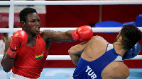 Samed (left) in action against his 21-year-old Turkish opponent