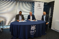 Prof. Craig Marsh (middle) Pro Vice-Chancellor, University of Lincoln, flanked by UoL officials