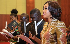 EC Chair Jean Mensa and some of her Commissioners at their swearing in