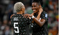 Nigeria's Onome Ebi and Osinachi Ohale celebrate after the match