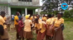 Some final year students celebrating after completion of the BECE