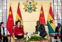 President Nana Akufo-Addo (2nd R) meets with visiting Chinese Vice Premier Sun Chunlan in Accra