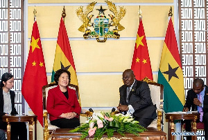 President Nana Akufo-Addo (2nd R) meets with visiting Chinese Vice Premier Sun Chunlan in Accra