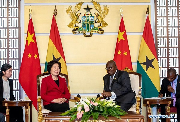 President Nana Akufo-Addo (2nd R) meets with visiting Chinese Vice Premier Sun Chunlan in Accra