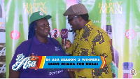 Precious Mensah, winner of Di Asa season 3 [L] granting an interview